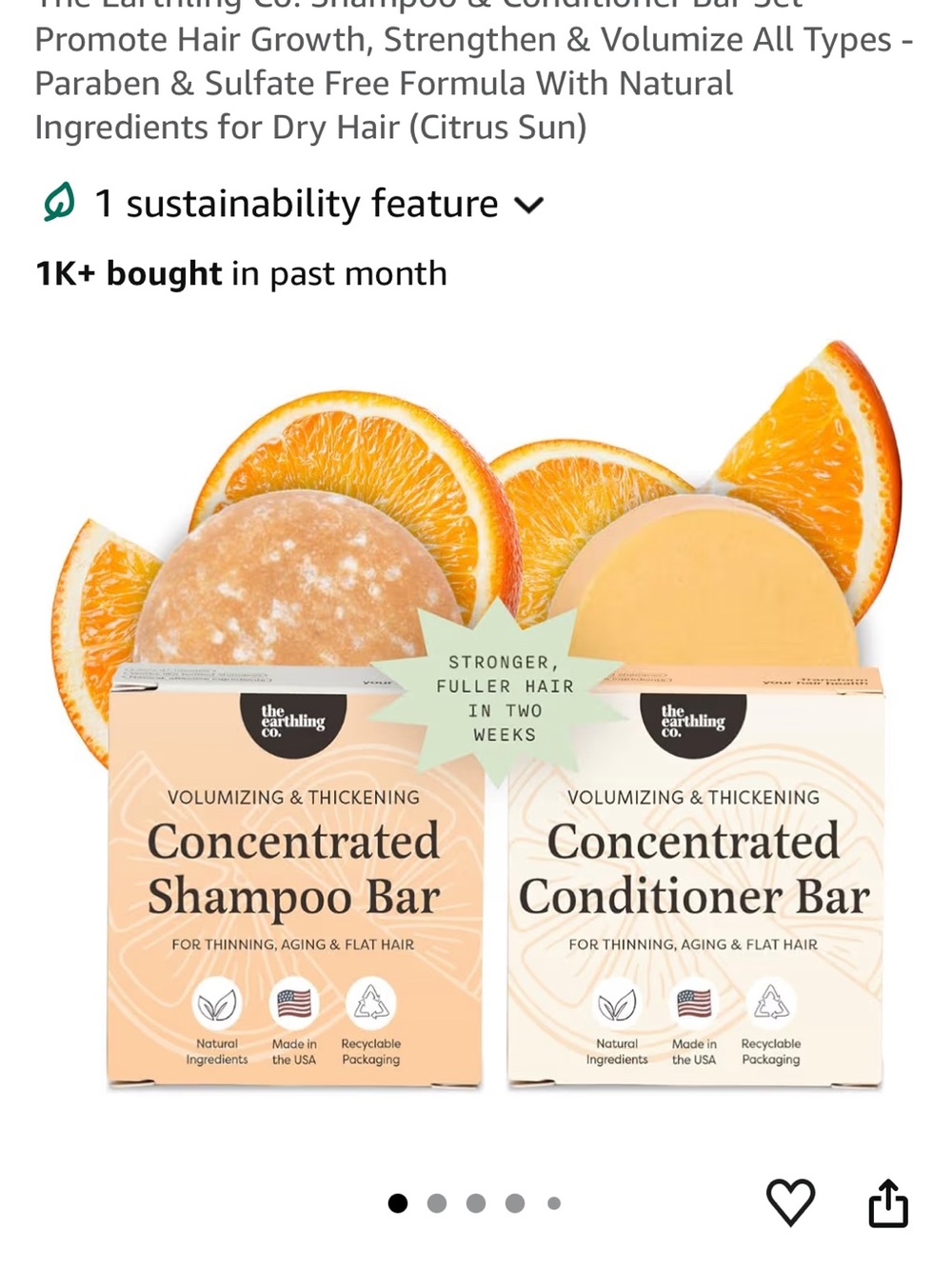 The Earthling Co. Citrus Sun Shampoo & Conditioner Bars - Cream & Orange - Picture 2 of 9